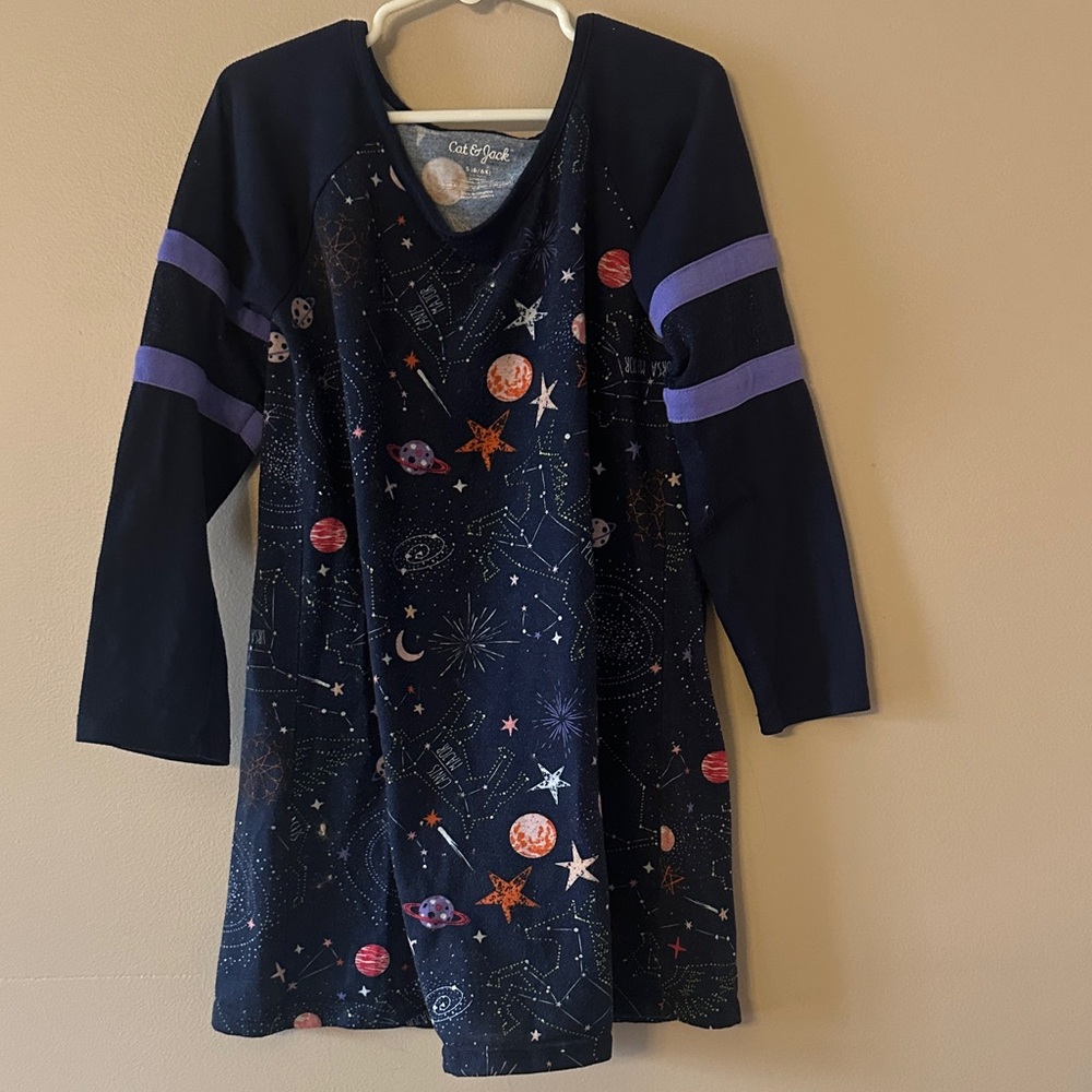 Cat & Jack Navy Galaxy Print nightgown with Purple Sleeve Stripes